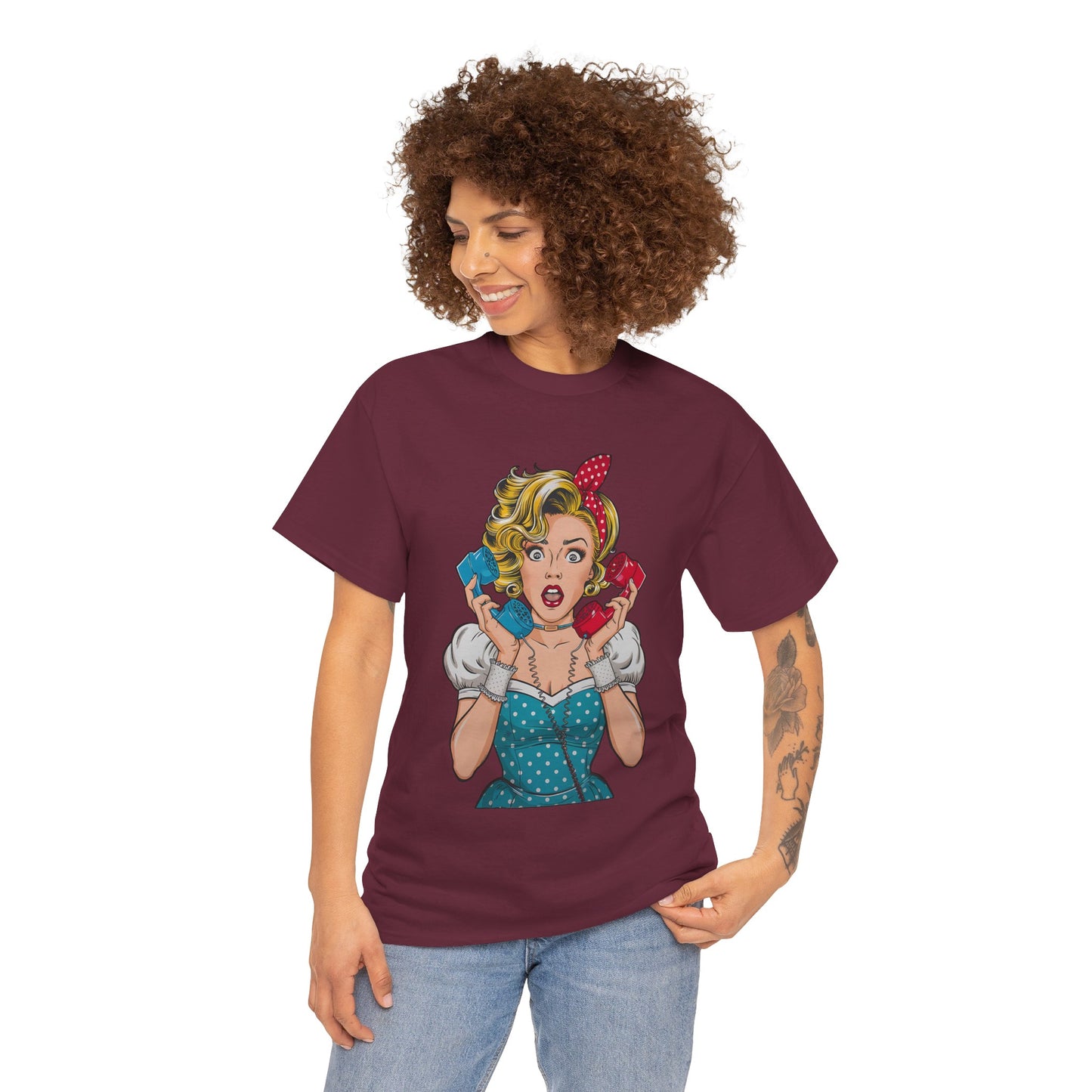 PopArt Girl on the Phone  Tshirt unisex heavy cotton
