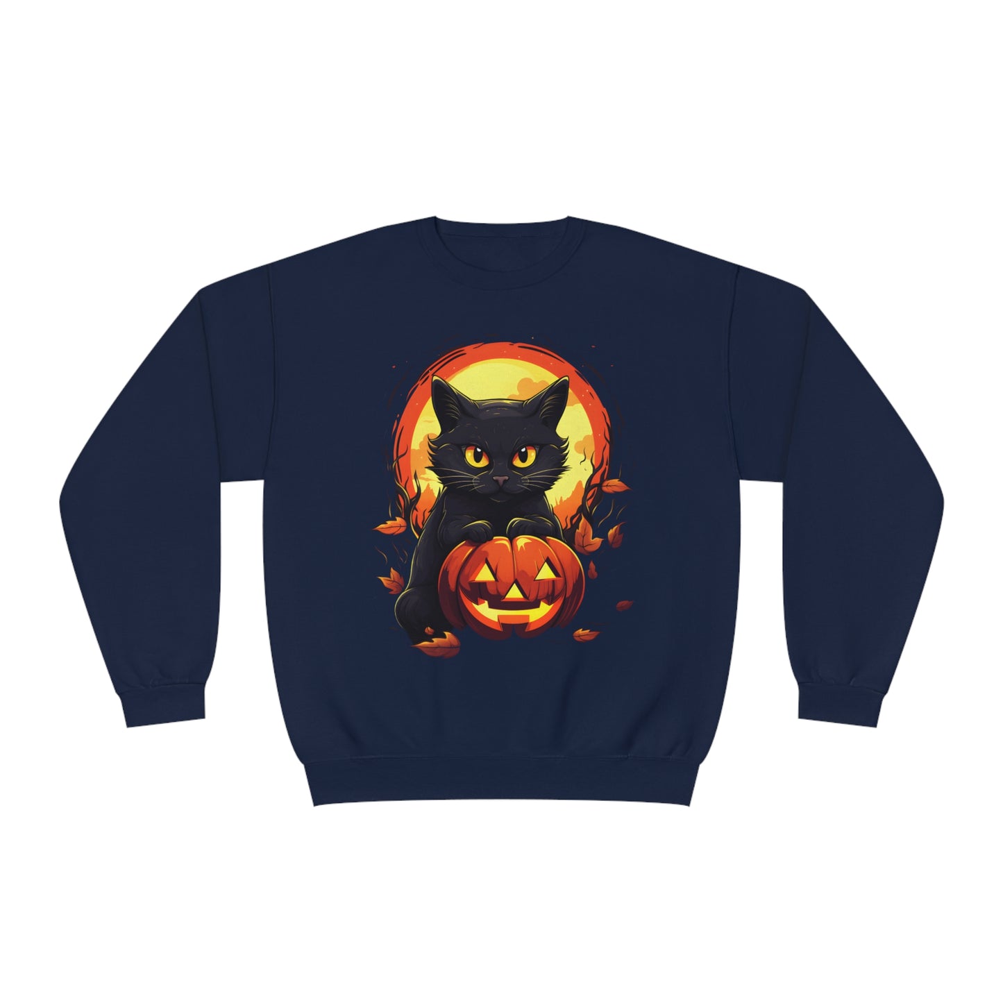 Halloween Cat Sweatshirt Unisex Funny Cat Jack-O-Lantern Graphic Shirt Gifts Spooky Long Sleeve Crewneck Shirt Tops