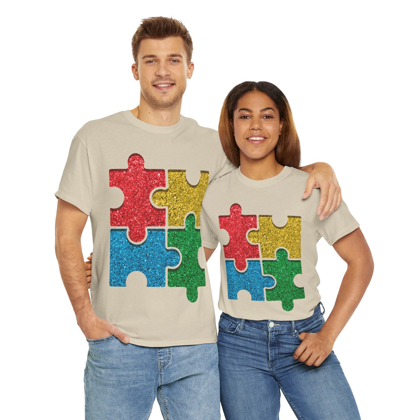 Autism Puzzle Pieces T-shirt Unisex Heavy Cotton