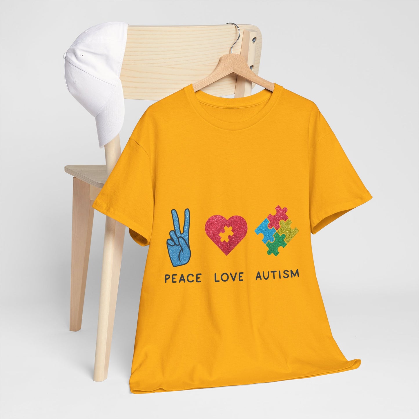 Autism Peace Love Autism T-shirt Unisex Heavy Cotton
