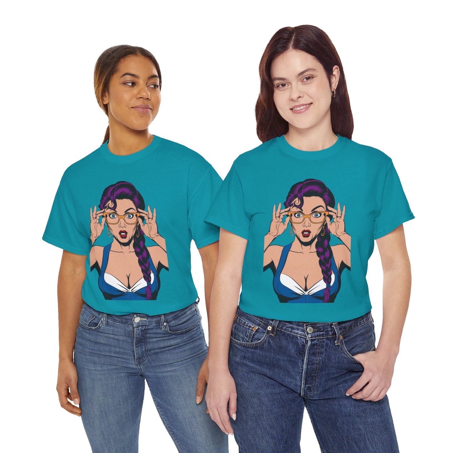 Sexy PopArt Girl Glasses and Braids Tshirt unisex heavy cotton