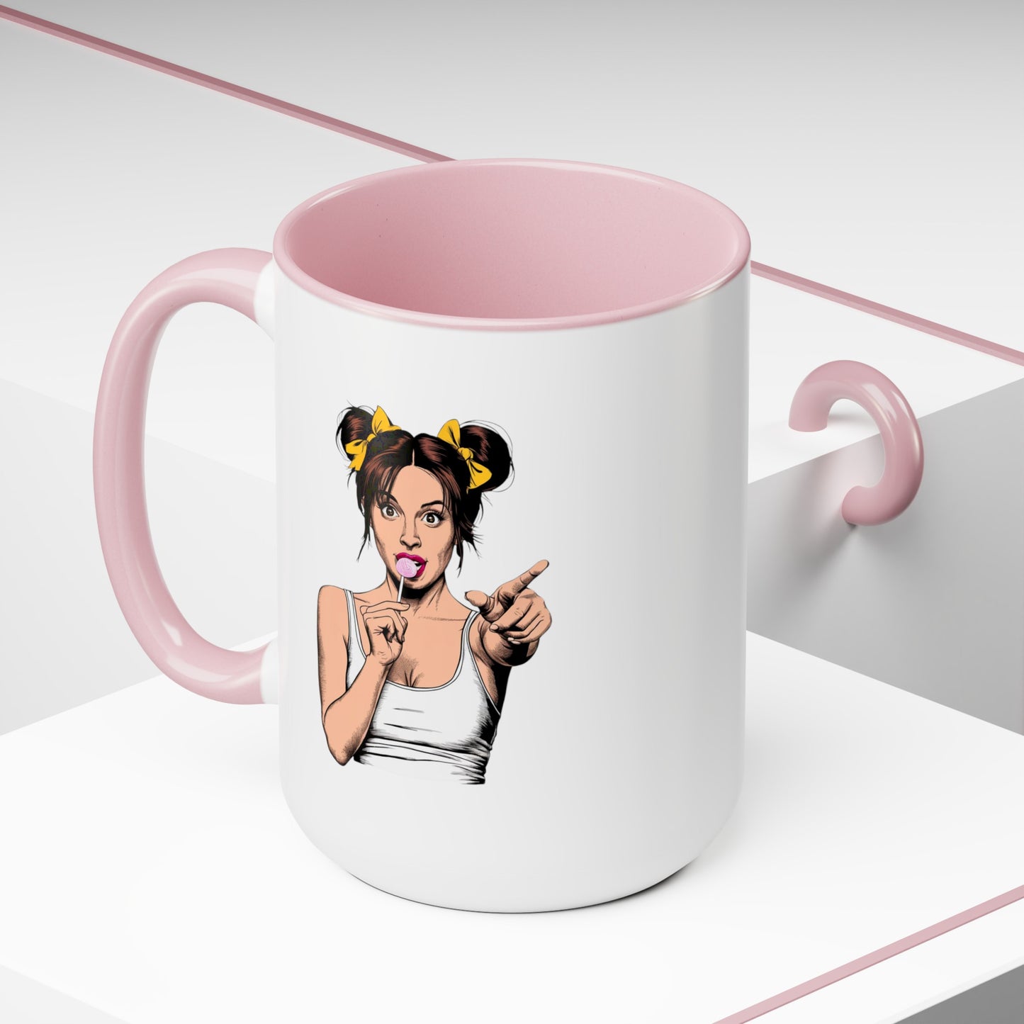 Sexy PopArt Girl with Sucker and Pigtails 15oz Coffee Mug