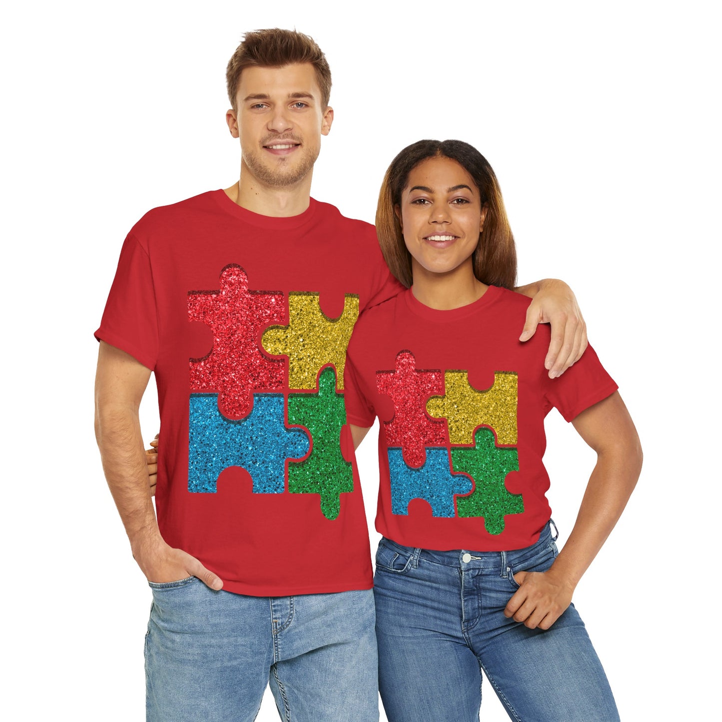 Autism Puzzle Pieces T-shirt Unisex Heavy Cotton