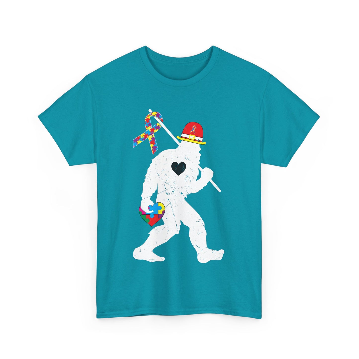 Bigfoot Heart Puzzle Piece Autism T shirt unisex heavy cotton T-shirt