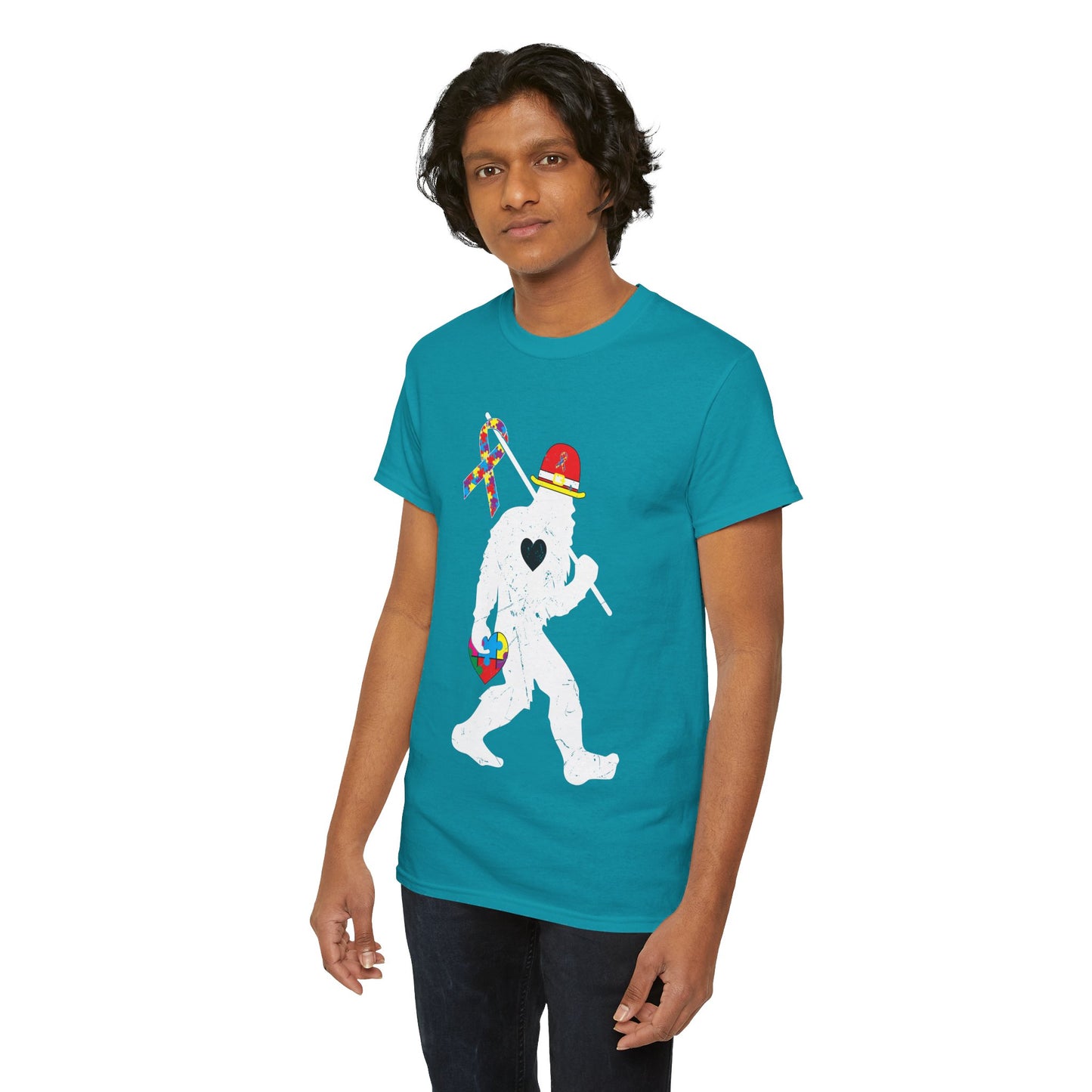 Bigfoot Heart Puzzle Piece Autism T shirt unisex heavy cotton T-shirt