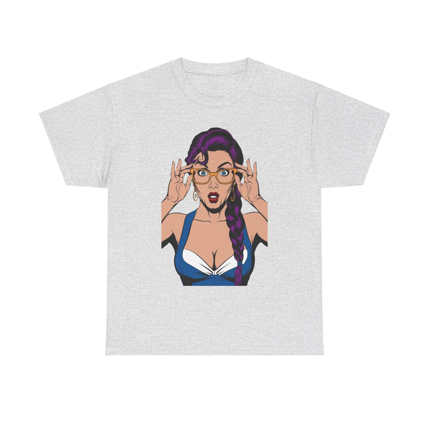 Sexy PopArt Girl Glasses and Braids Tshirt unisex heavy cotton
