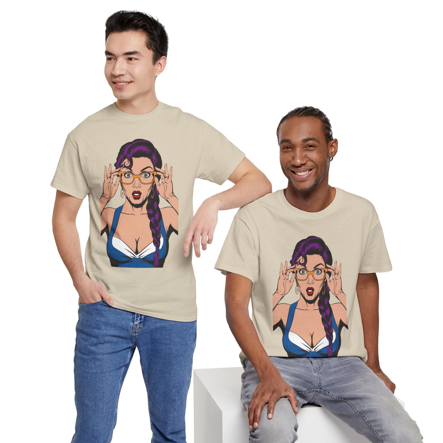 Sexy PopArt Girl Glasses and Braids Tshirt unisex heavy cotton