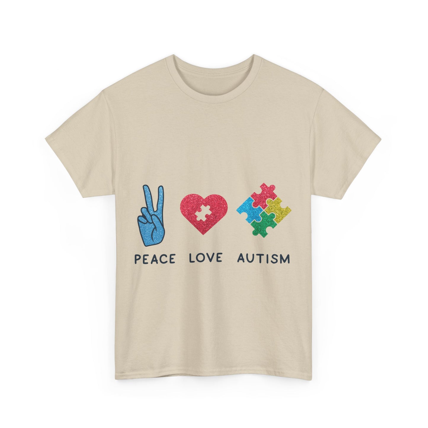 Autism Peace Love Autism T-shirt Unisex Heavy Cotton