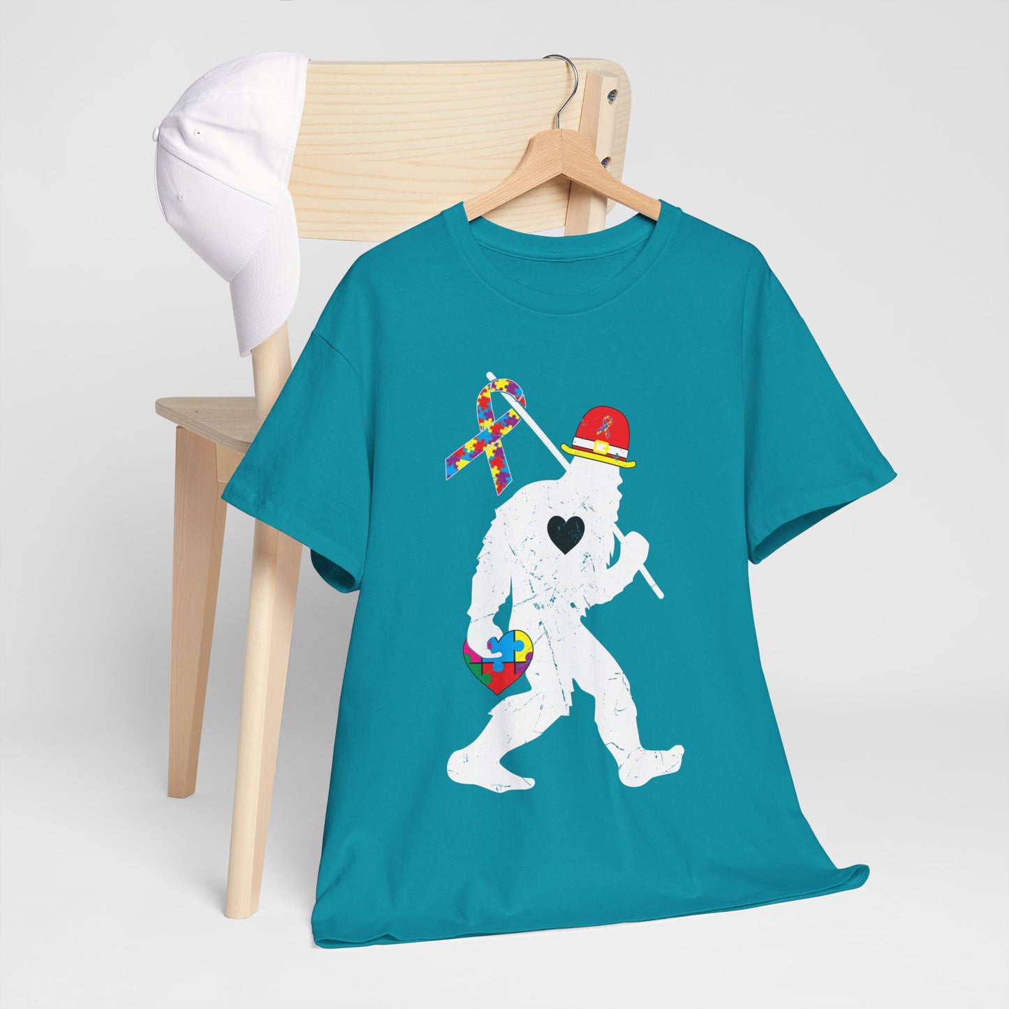 Bigfoot Heart Puzzle Piece Autism T shirt unisex heavy cotton T-shirt
