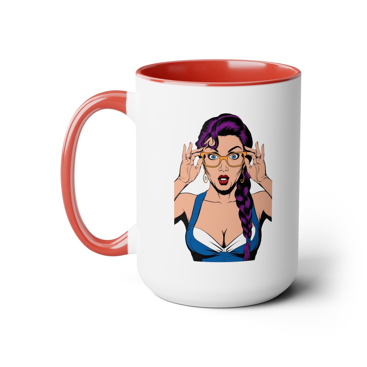Sexy PopArt Girl with Glasses and Braids 15oz Coffee Mug