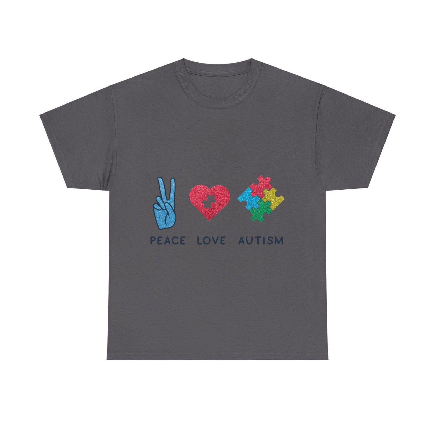 Autism Peace Love Autism T-shirt Unisex Heavy Cotton