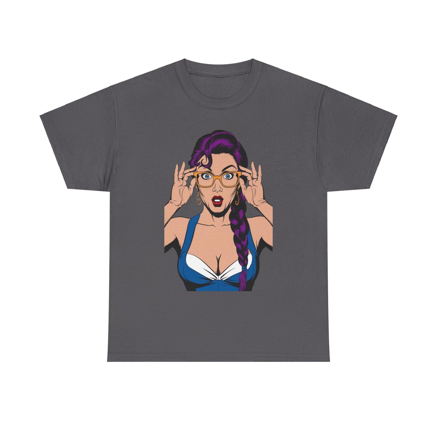 Sexy PopArt Girl Glasses and Braids Tshirt unisex heavy cotton