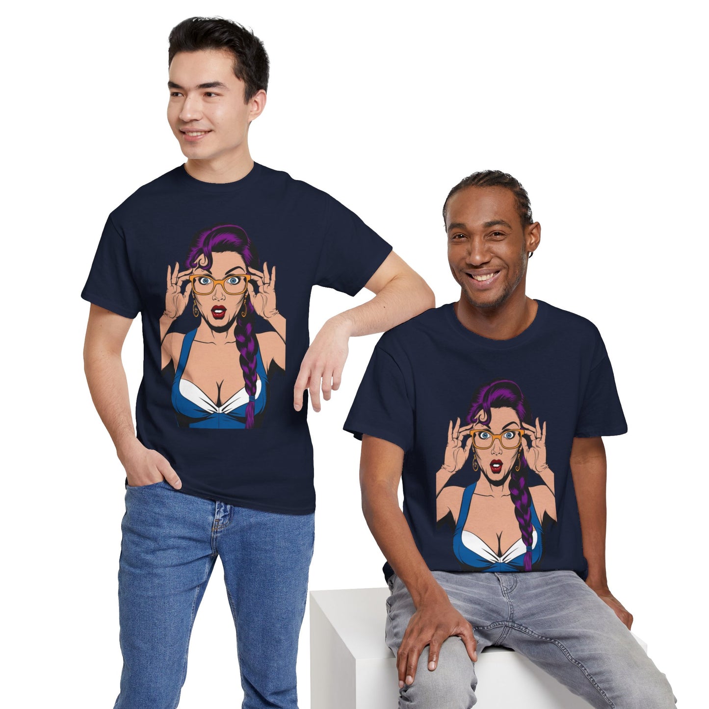 Sexy PopArt Girl Glasses and Braids Tshirt unisex heavy cotton