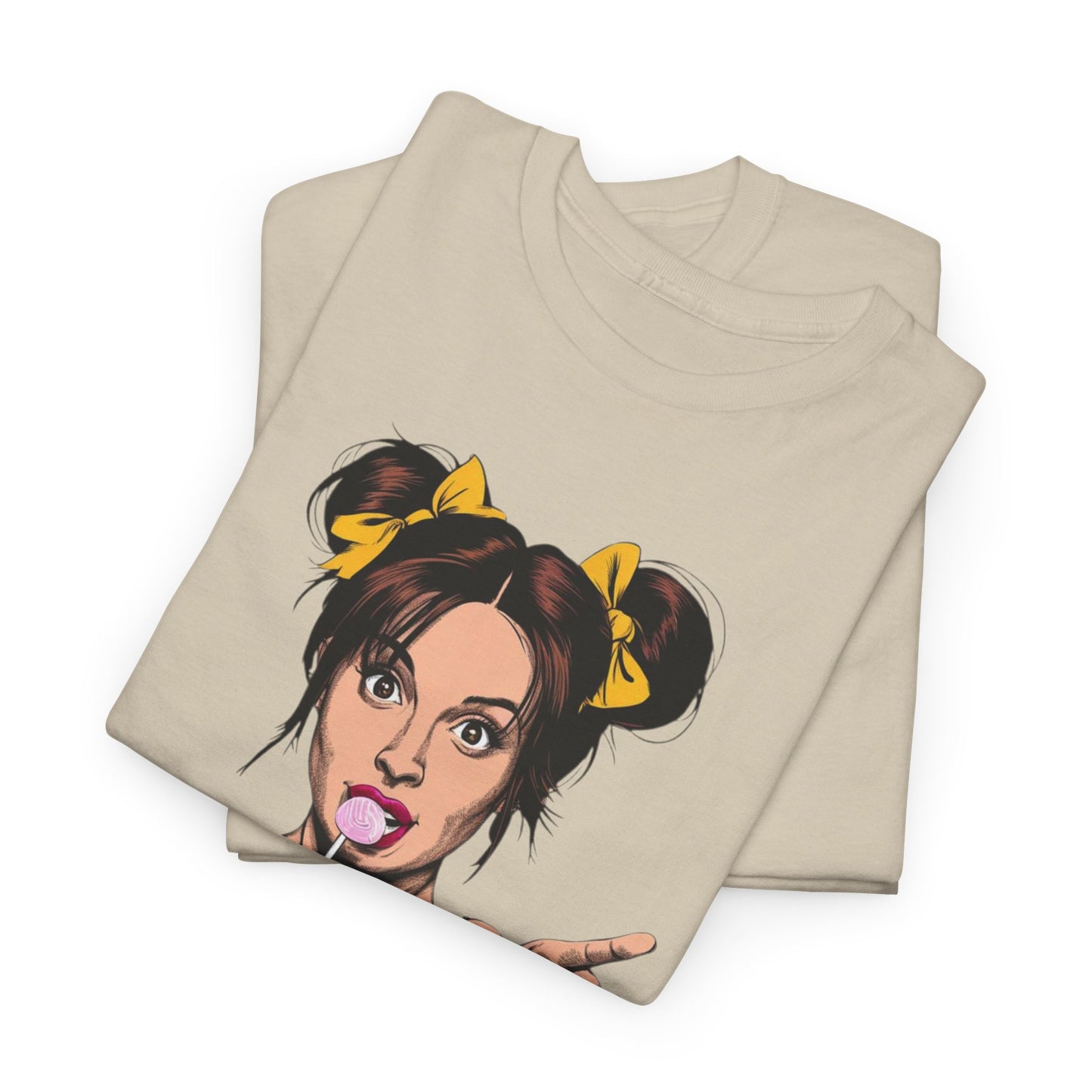 Sexy PopArt Girl with pigtails and Sucker Unisex heavy cotton Tshirt