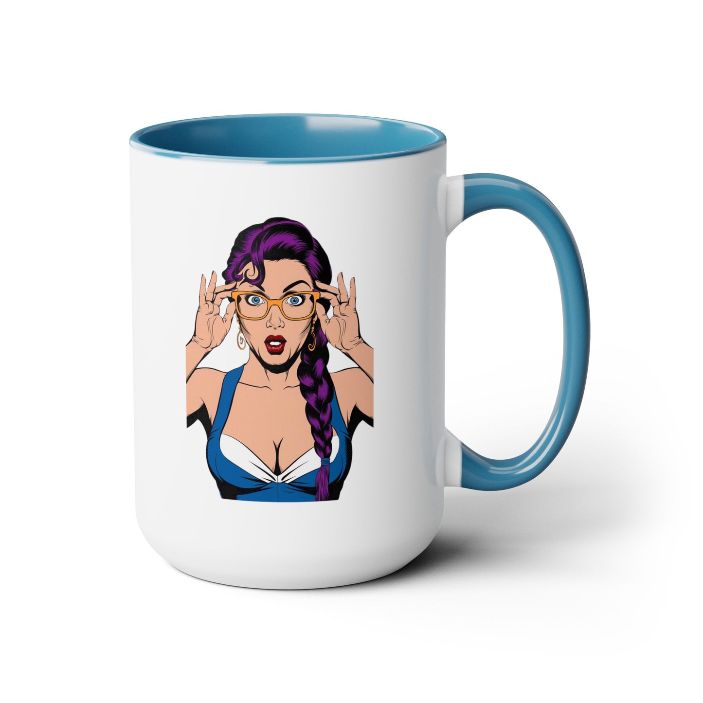 Sexy PopArt Girl with Glasses and Braids 15oz Coffee Mug