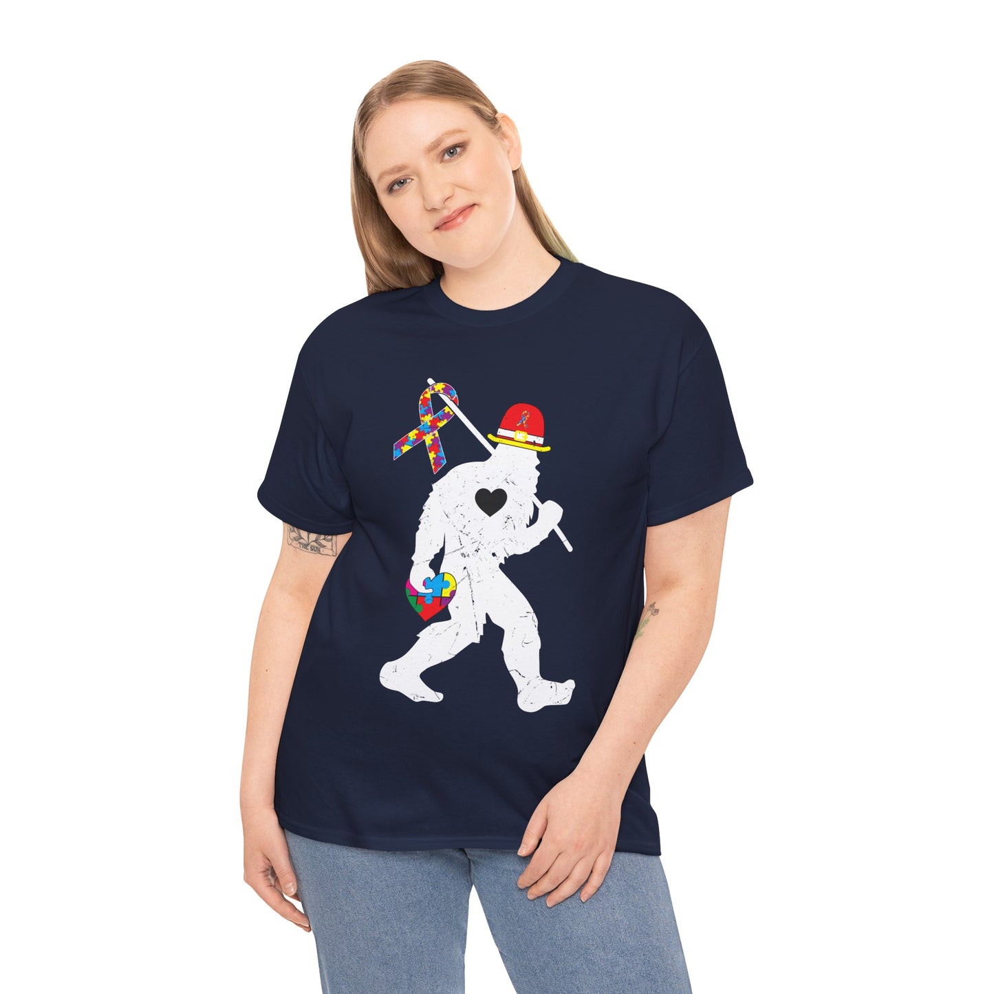 Bigfoot Heart Puzzle Piece Autism T shirt unisex heavy cotton T-shirt