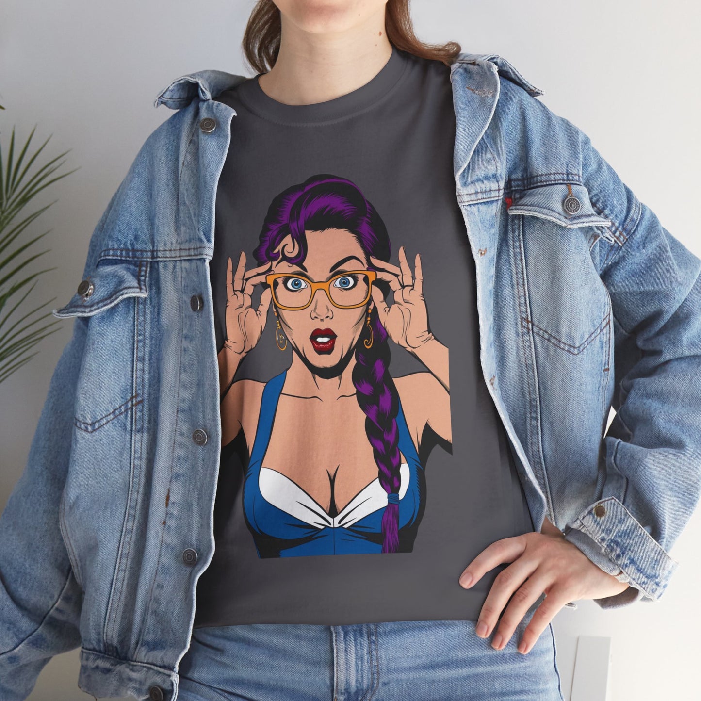 Sexy PopArt Girl Glasses and Braids Tshirt unisex heavy cotton