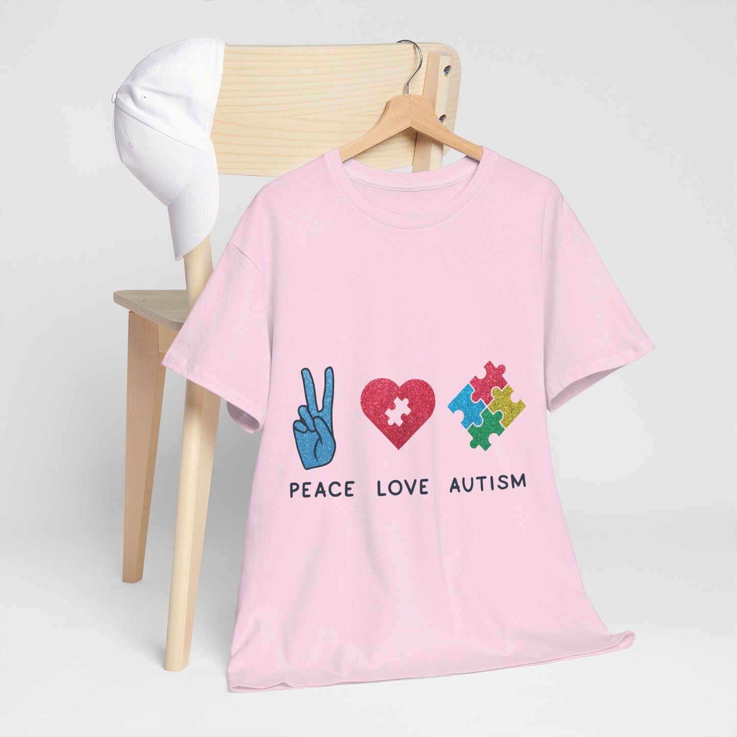 Autism Peace Love Autism T-shirt Unisex Heavy Cotton
