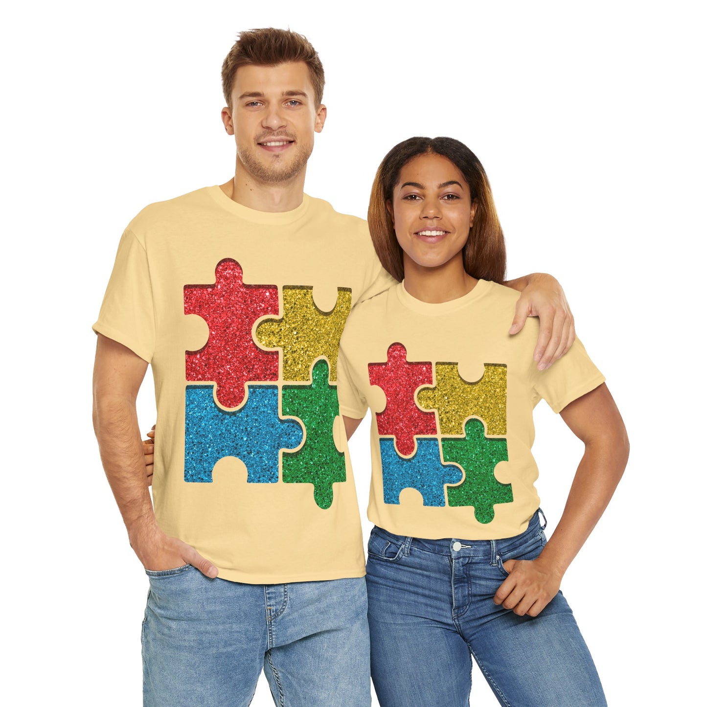 Autism Puzzle Pieces T-shirt Unisex Heavy Cotton