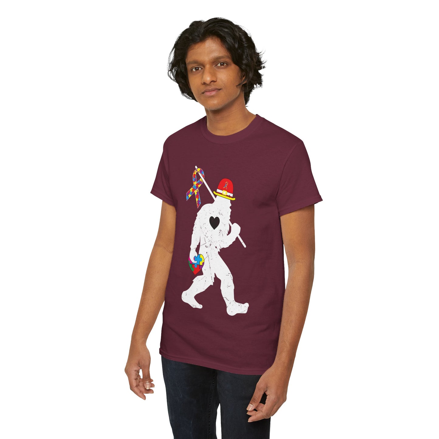 Bigfoot Heart Puzzle Piece Autism T shirt unisex heavy cotton T-shirt