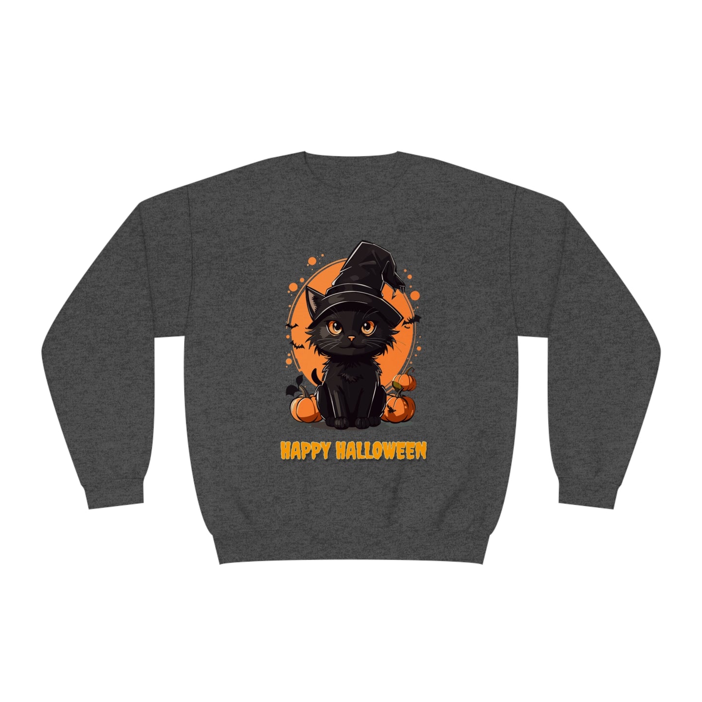 Halloween Cat Sweatshirt Unisex Funny Cat Witch Hat Graphic Shirt Gifts Spooky Long Sleeve Crewneck Shirt Tops