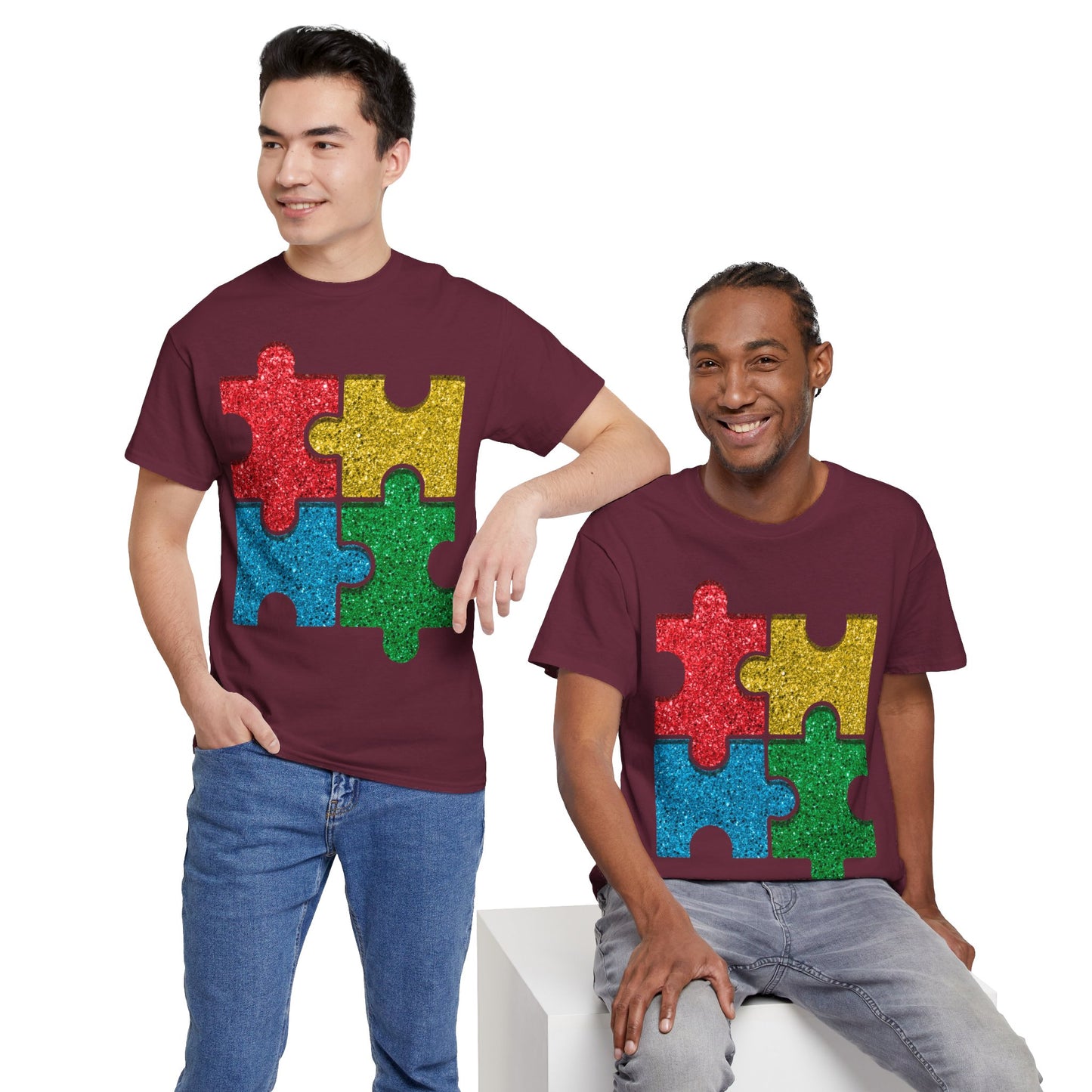 Autism Puzzle Pieces T-shirt Unisex Heavy Cotton