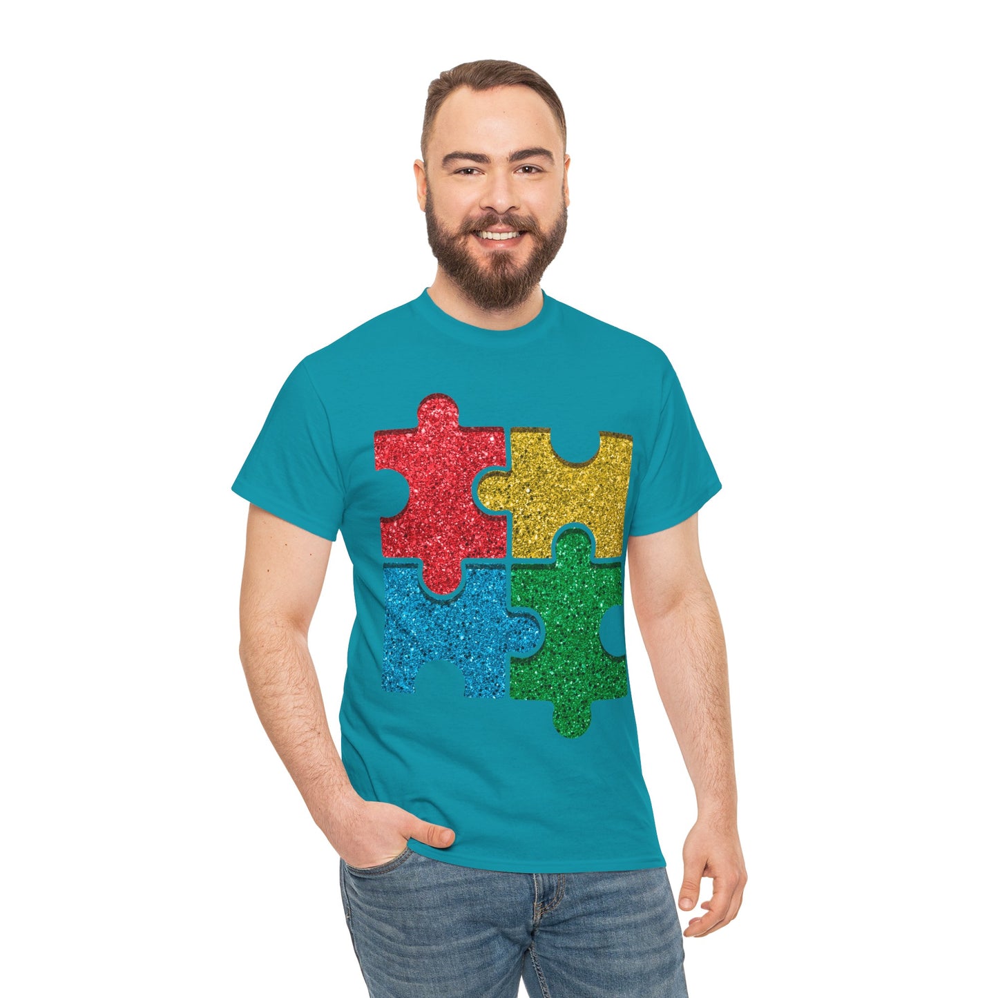 Autism Puzzle Pieces T-shirt Unisex Heavy Cotton