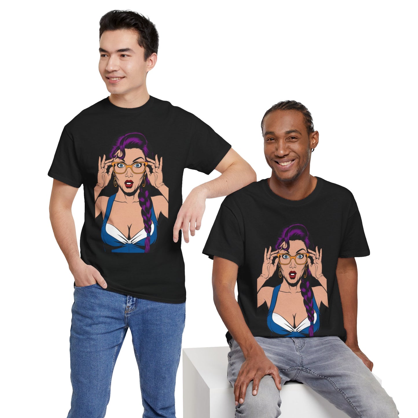 Sexy PopArt Girl Glasses and Braids Tshirt unisex heavy cotton