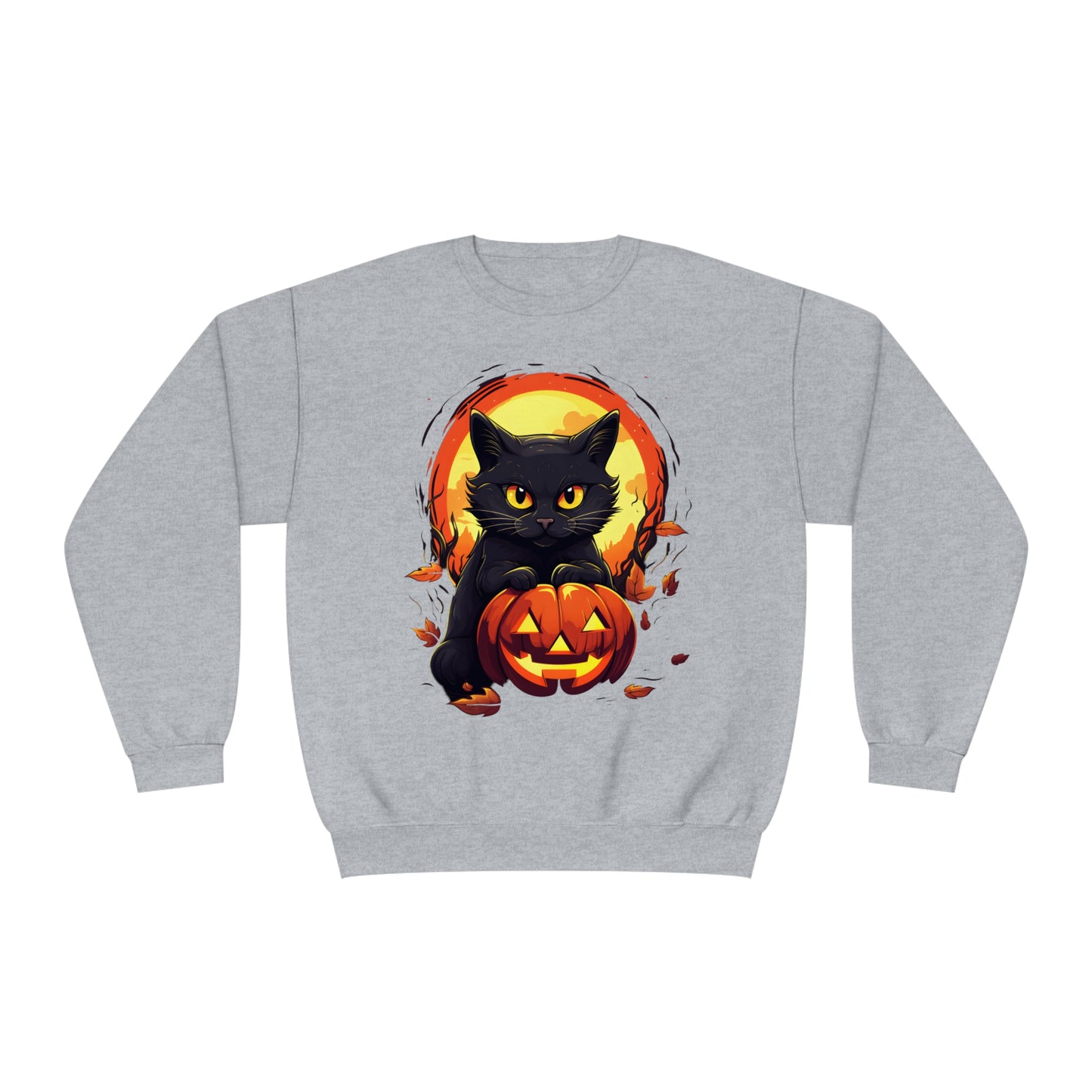 Halloween Cat Sweatshirt Unisex Funny Cat Jack-O-Lantern Graphic Shirt Gifts Spooky Long Sleeve Crewneck Shirt Tops