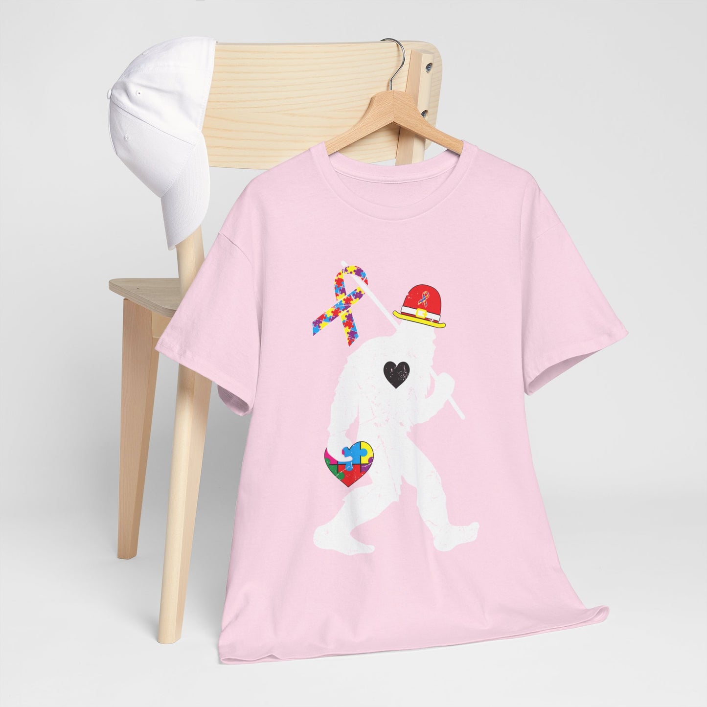 Bigfoot Heart Puzzle Piece Autism T shirt unisex heavy cotton T-shirt