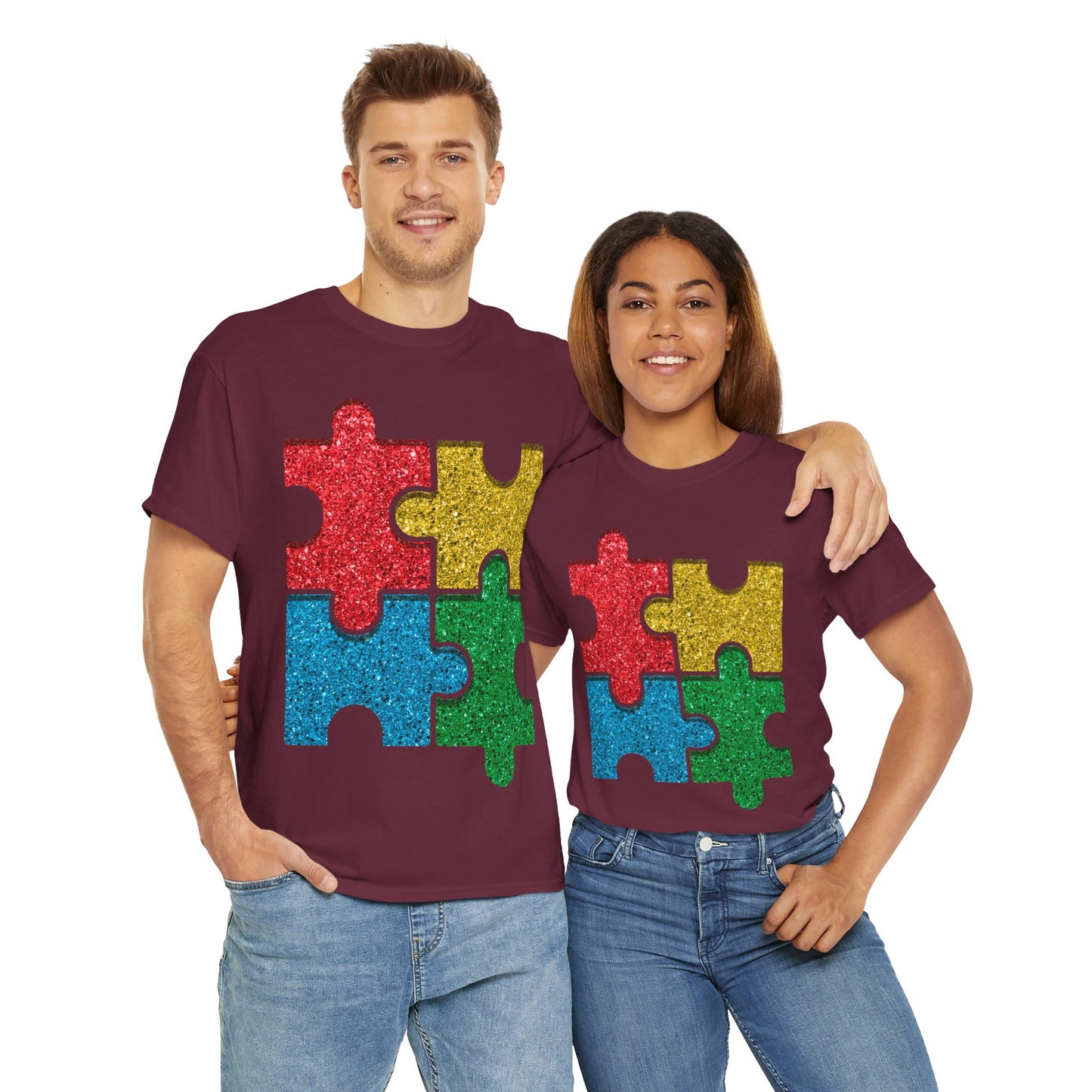 Autism Puzzle Pieces T-shirt Unisex Heavy Cotton