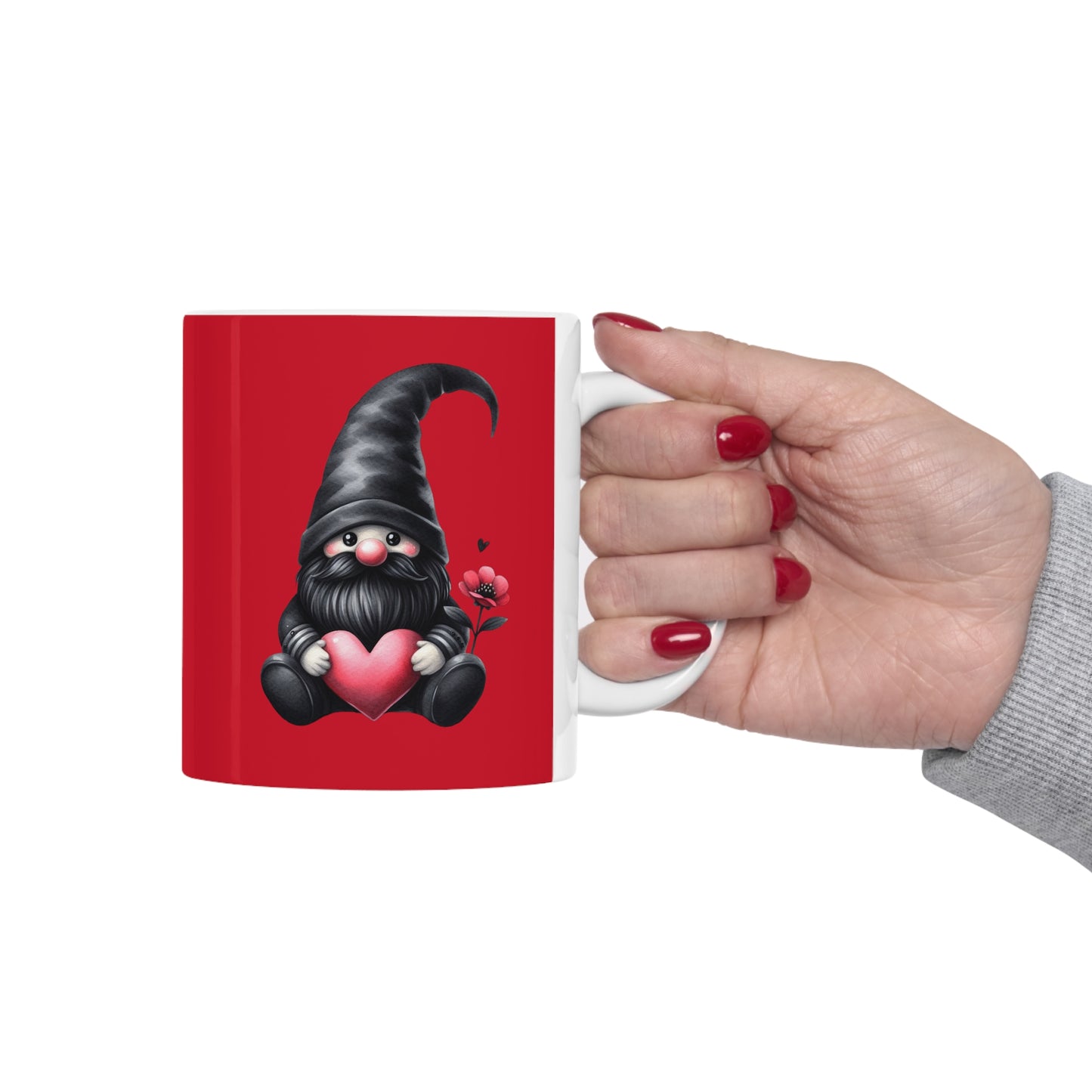 Black Valentine Gnome Ceramic Mug 11oz