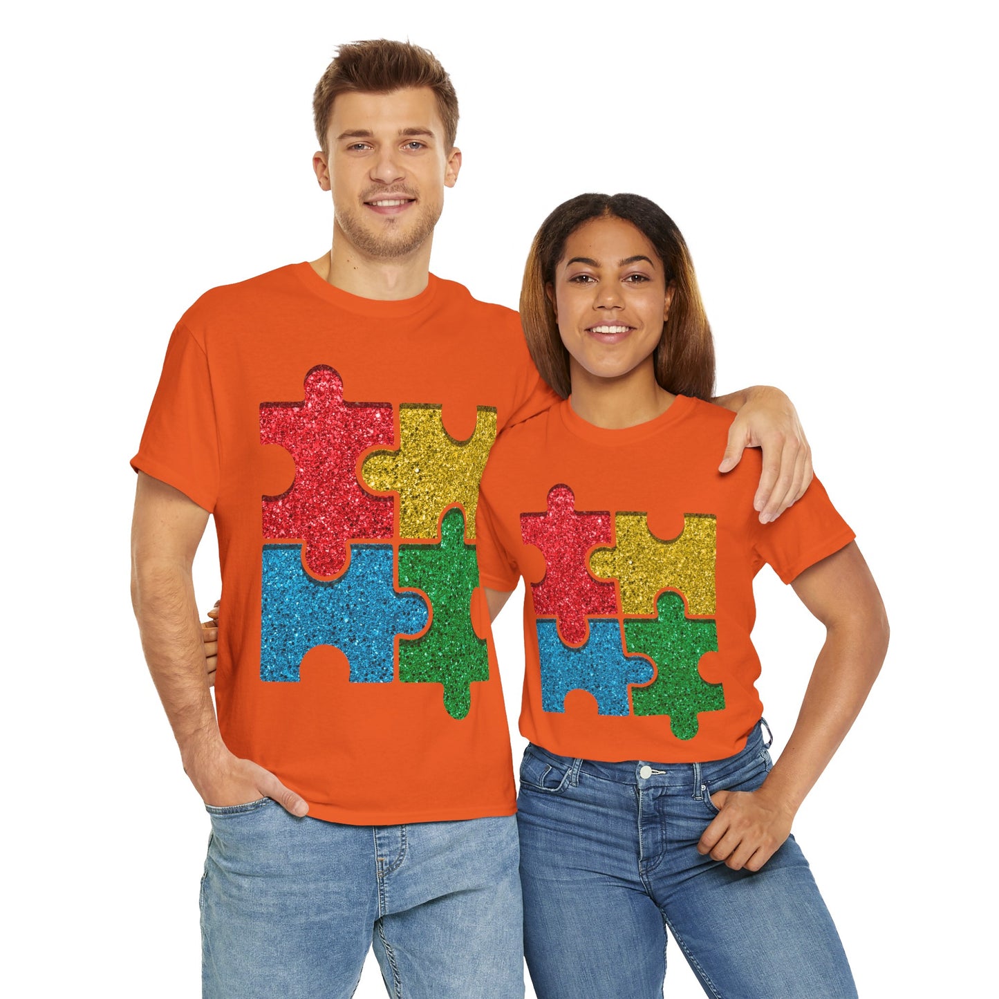 Autism Puzzle Pieces T-shirt Unisex Heavy Cotton