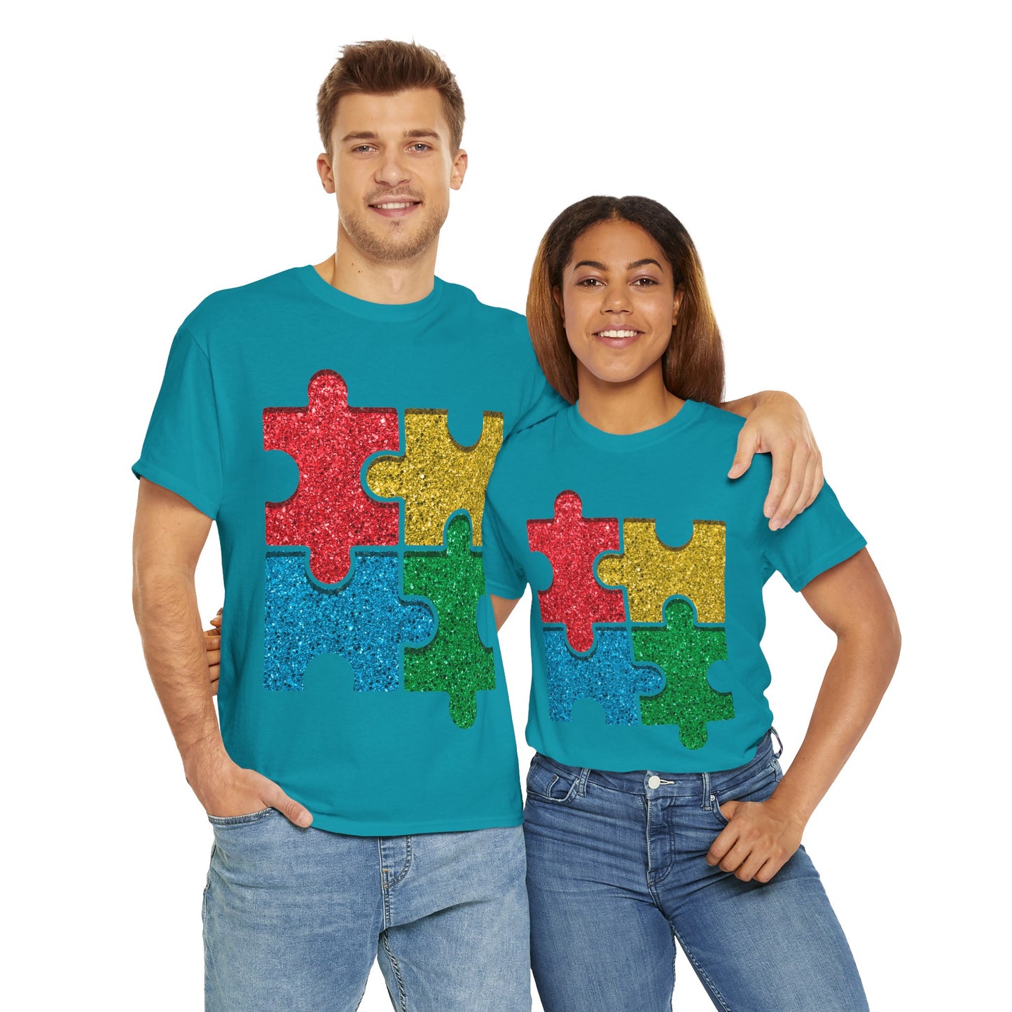 Autism Puzzle Pieces T-shirt Unisex Heavy Cotton
