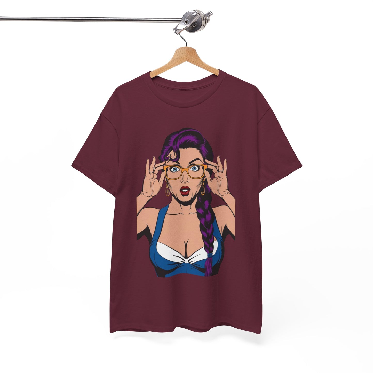 Sexy PopArt Girl Glasses and Braids Tshirt unisex heavy cotton