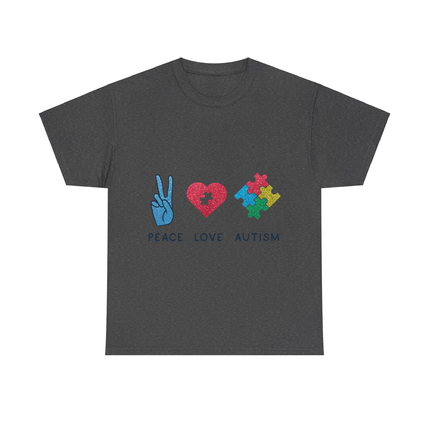 Autism Peace Love Autism T-shirt Unisex Heavy Cotton