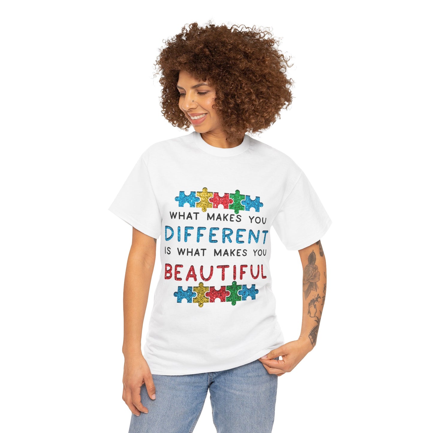 Autism WHAT MAKES YOU DIFFERENT IS WHAT MAKES YOU BEAUTIFUL T-shirt Unisex Heavy Cotton