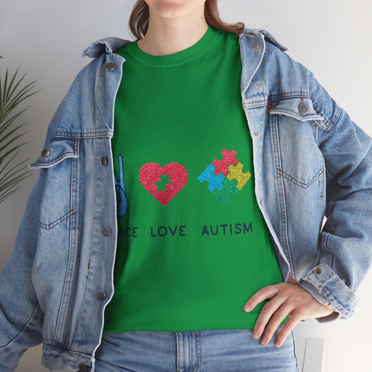 Autism Peace Love Autism T-shirt Unisex Heavy Cotton