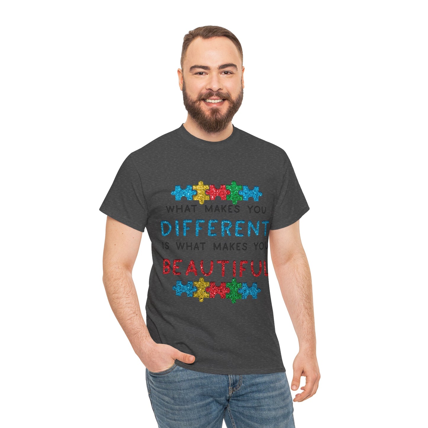 Autism WHAT MAKES YOU DIFFERENT IS WHAT MAKES YOU BEAUTIFUL T-shirt Unisex Heavy Cotton