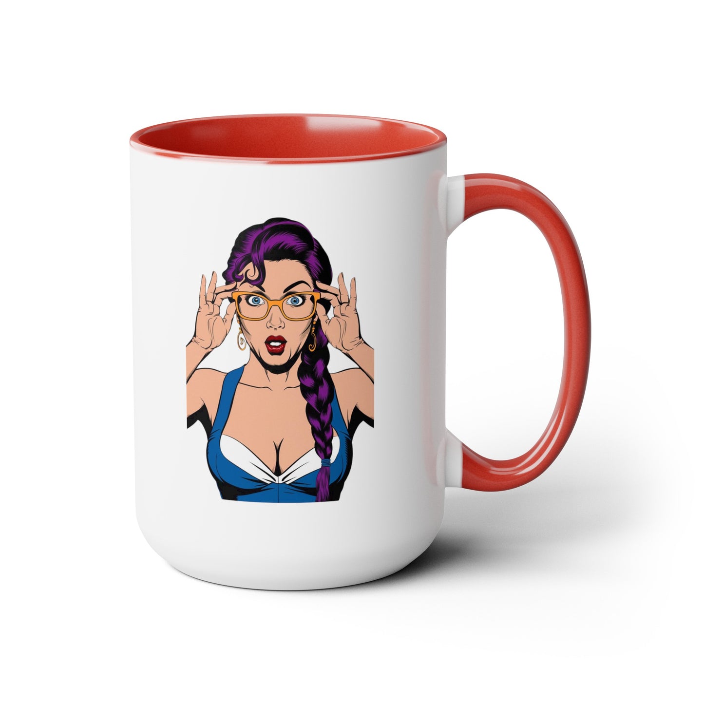 Sexy PopArt Girl with Glasses and Braids 15oz Coffee Mug