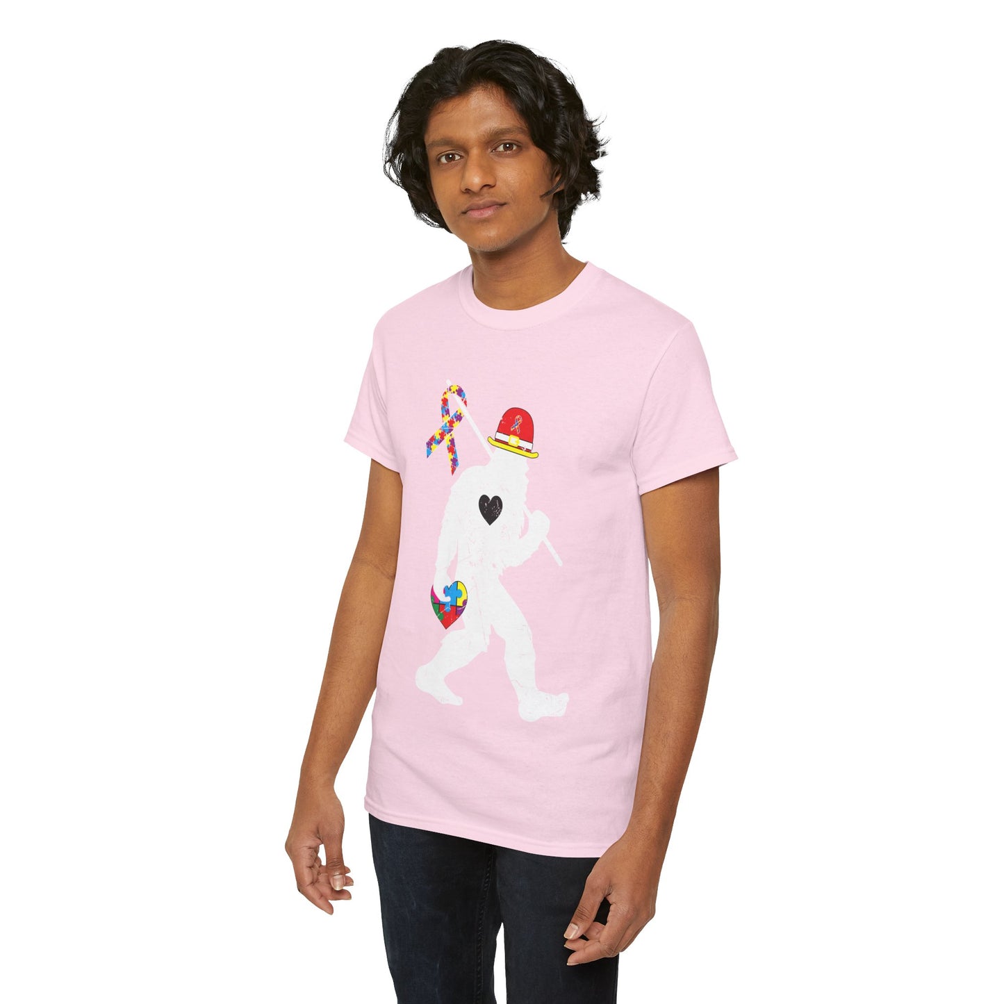 Bigfoot Heart Puzzle Piece Autism T shirt unisex heavy cotton T-shirt