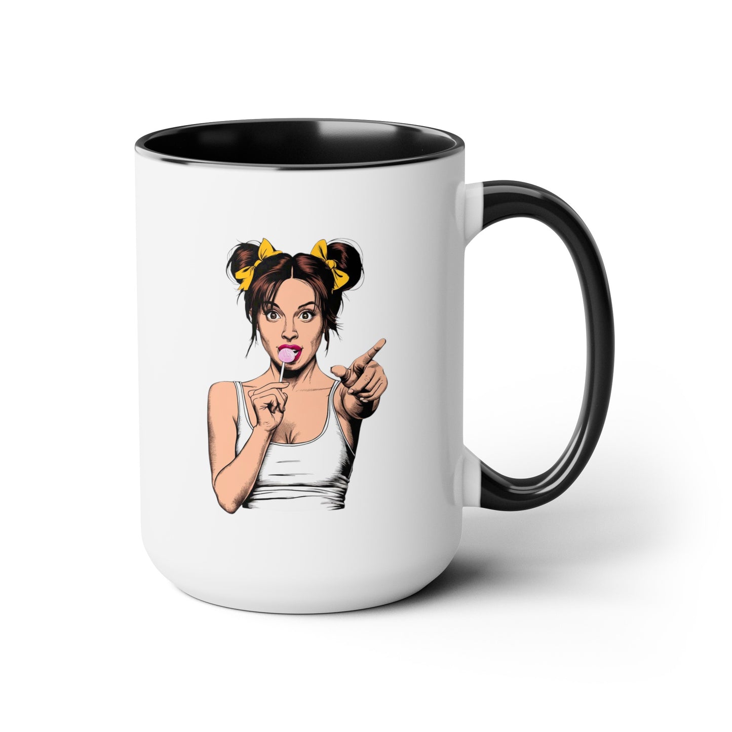 Sexy PopArt Girl with Sucker and Pigtails 15oz Coffee Mug