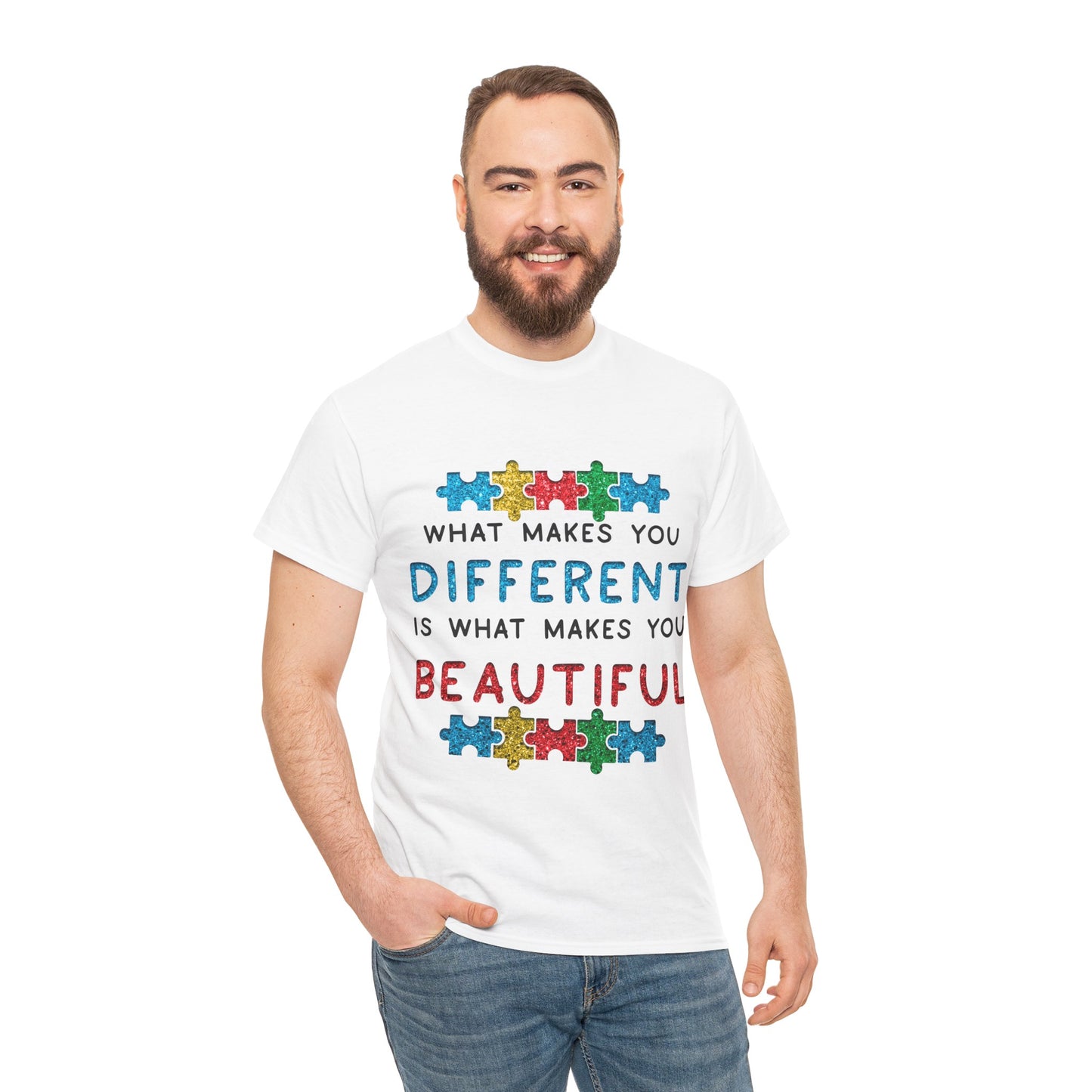 Autism WHAT MAKES YOU DIFFERENT IS WHAT MAKES YOU BEAUTIFUL T-shirt Unisex Heavy Cotton