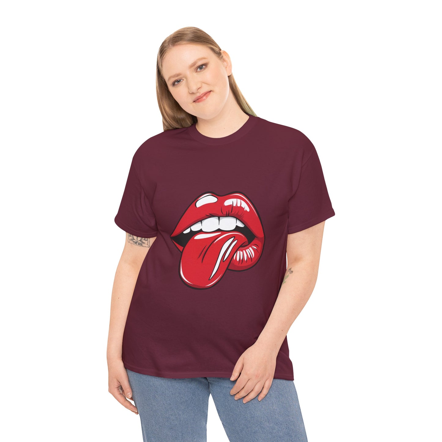 Sexy Retro PopArt Red Lips and Tounge Unisex heavy cotton Tshirt
