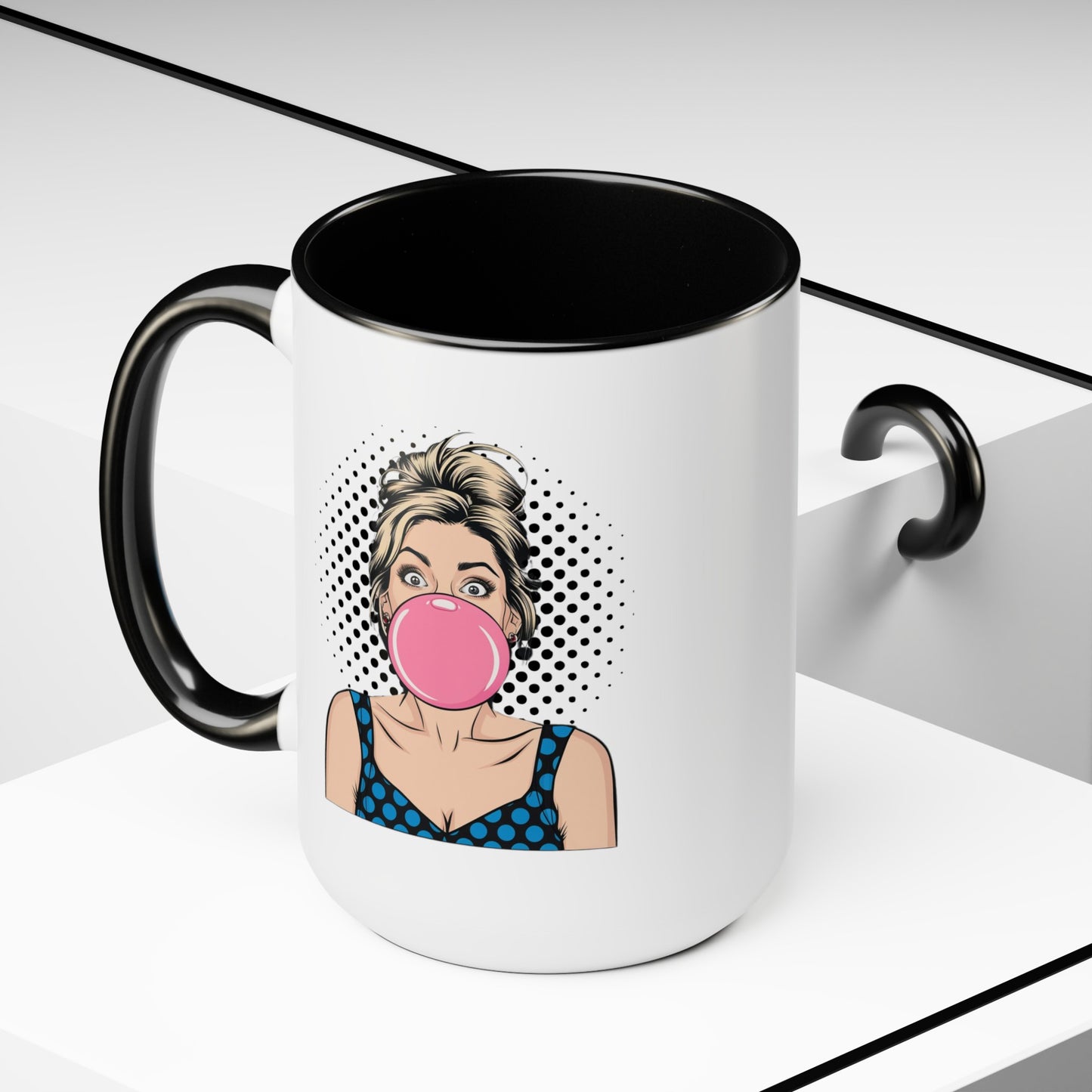 Sexy PopArt Girl with Large Bubble Gum Bubble 15oz Coffee Mug