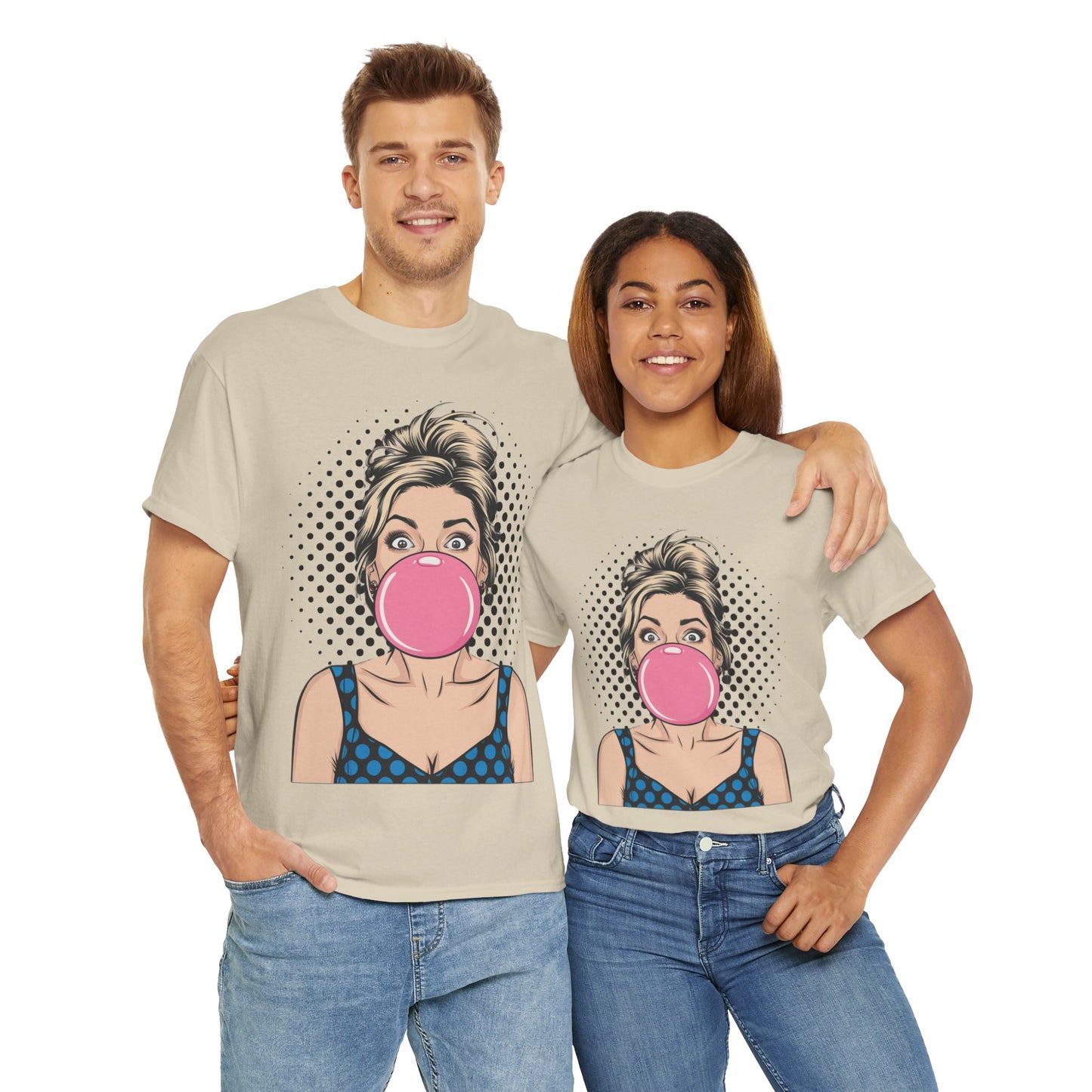 PopArt Girl Bubble Gum Bubble Tshirt unisex heavy cotton