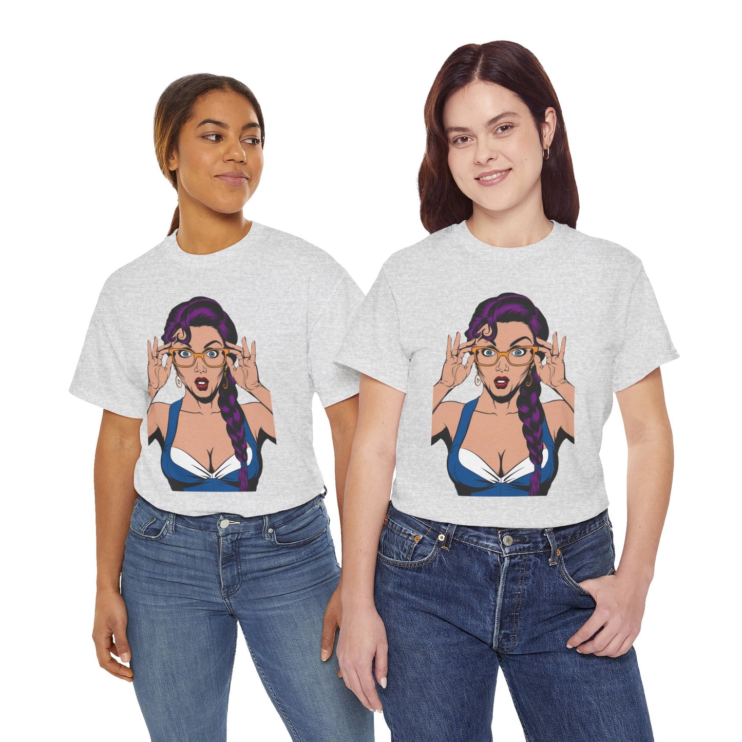 Sexy PopArt Girl Glasses and Braids Tshirt unisex heavy cotton