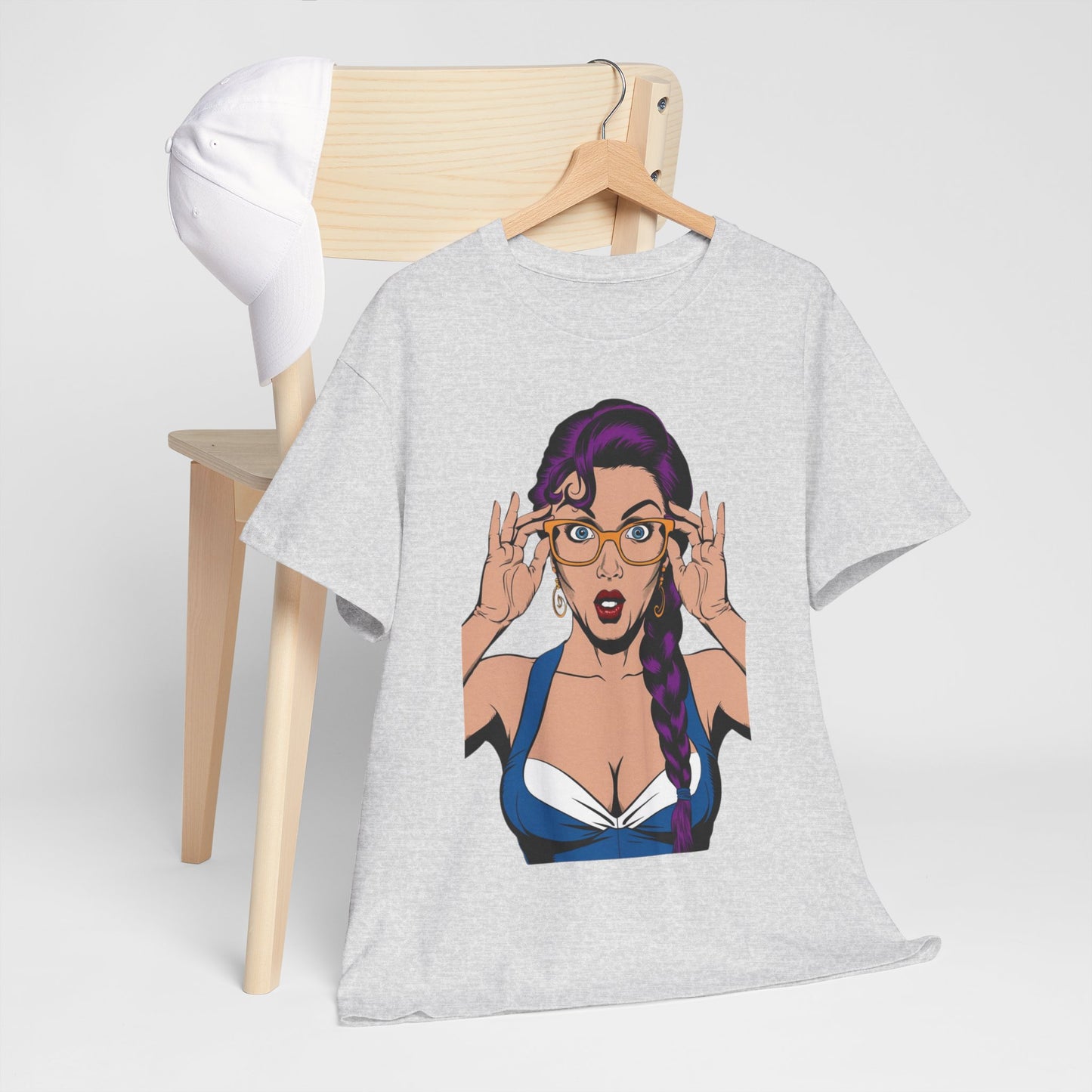 Sexy PopArt Girl Glasses and Braids Tshirt unisex heavy cotton