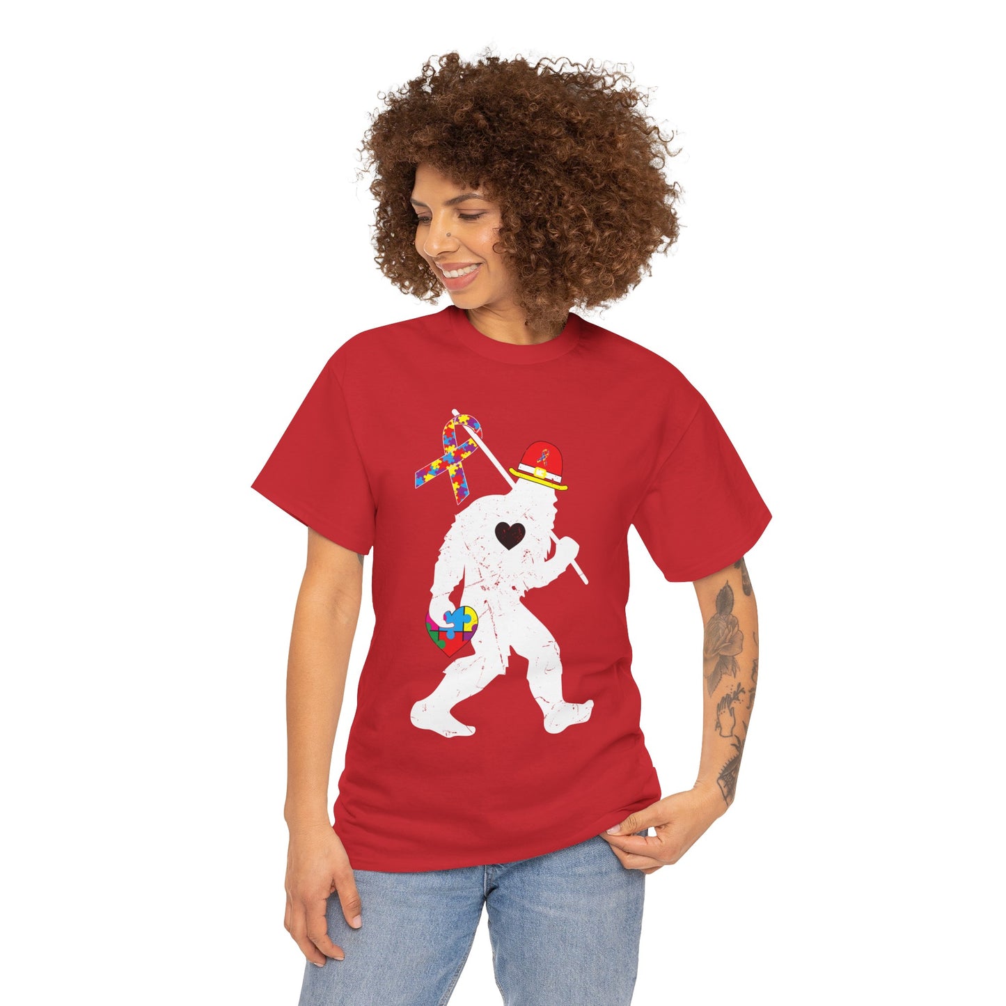 Bigfoot Heart Puzzle Piece Autism T shirt unisex heavy cotton T-shirt