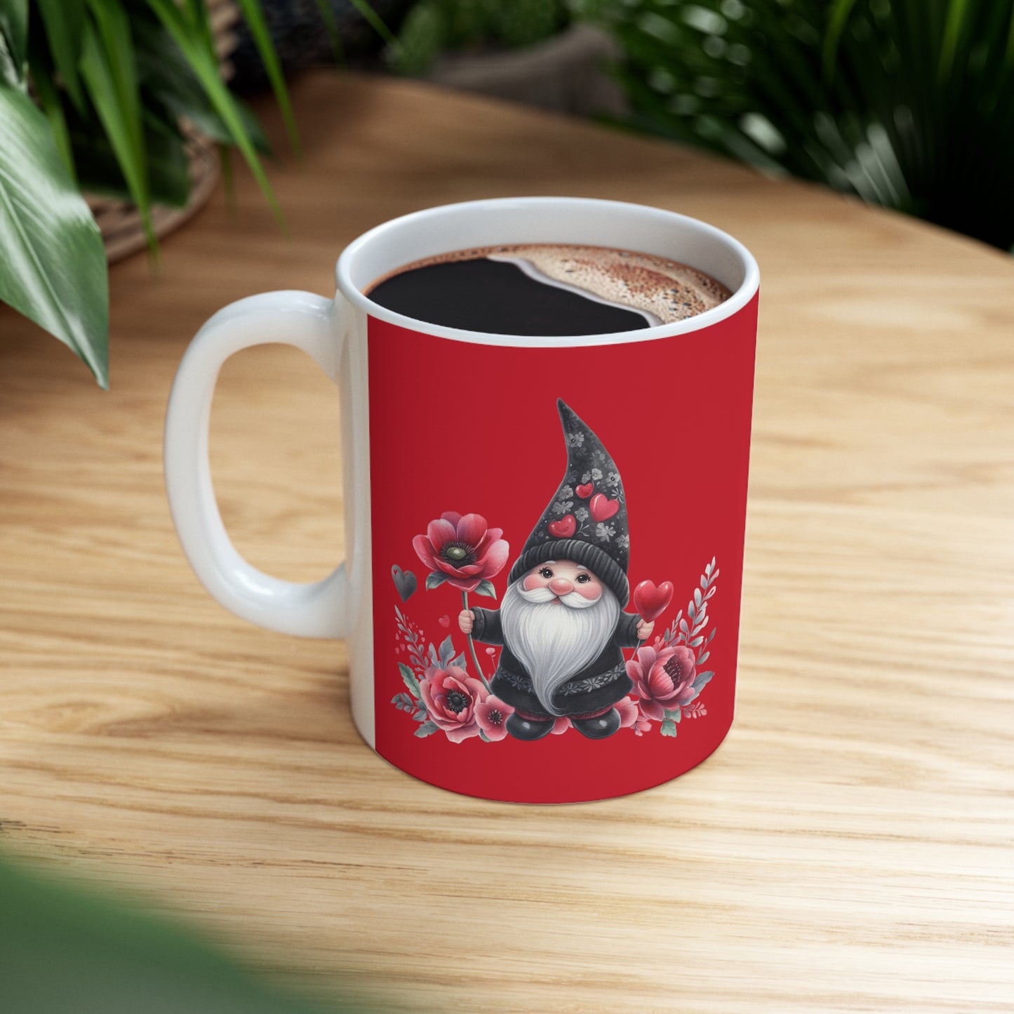 Black Valentine Gnome Ceramic Mug 11oz